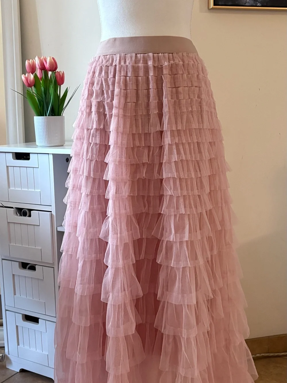 Studio West Dusty Pink Layered Tulle Maxi Skirt - Picture 1 of 3
